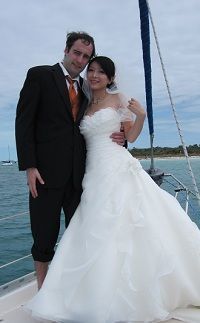 Bride and Groom after exchanging vows on our wedding charter.